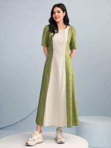 Mulvari Colorblock Zip Back A-line Dress