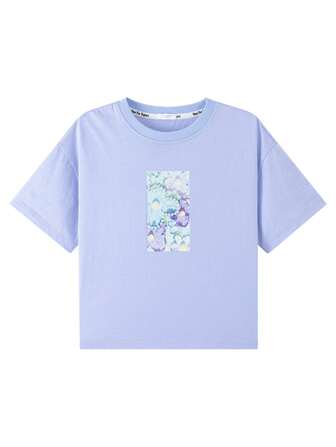 zosee Teen Girl Floral Print Pearls Drop Shoulder Tee
