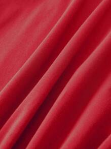 INAWLY Solid Round Neck Tee - Red - View 4