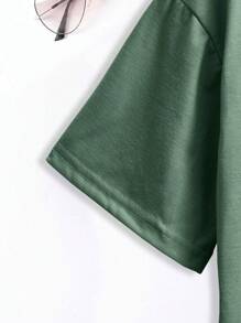 INAWLY Solid Round Neck Tee - Dark Green - View 3