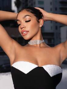 SHEIN SXY Collar de moda personalizado diamante de imitación completo - Plateado - Ver 2