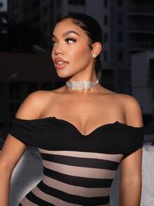 SHEIN SXY Collar de moda personalizado diamante de imitación completo - Plateado - Ver 4