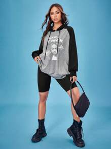 SHEIN Unity Figure Graphic Raglan Sleeve Drawstring Hoodie - Multicolor - View 6