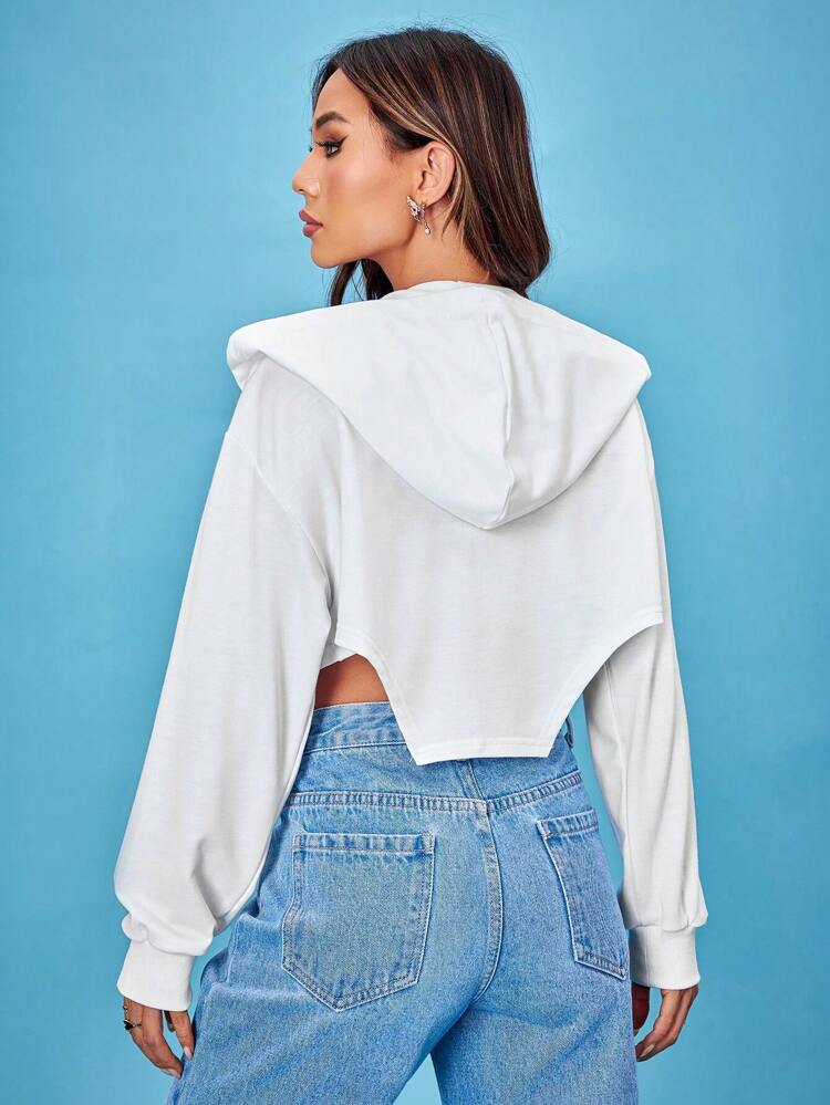 Letter Graphic Asymmetrical Hem Hoodie Pullover Fall Sweatshirt