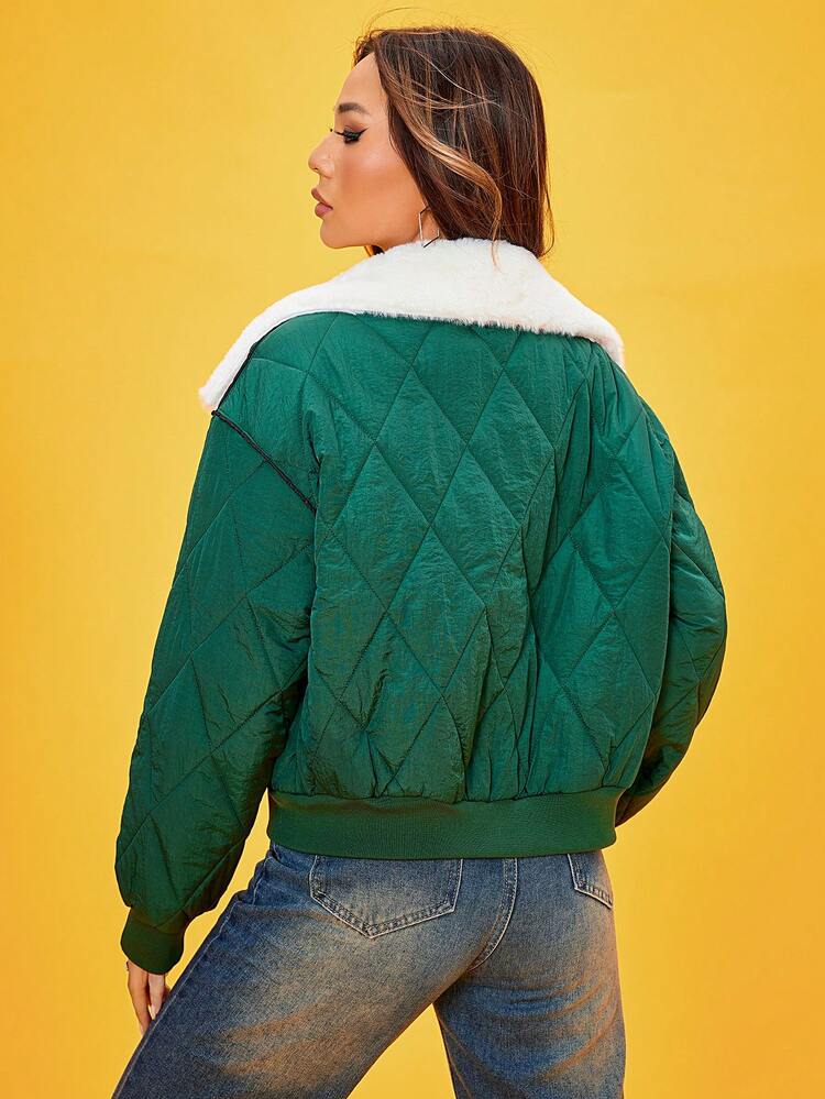 Borg Collar Drop Shoulder Quilted Padded Coat Clothes Winter