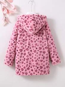SHEIN Tween Girl 1pc Leopard Pattern Hooded Teddy Coat - Pink - View 2