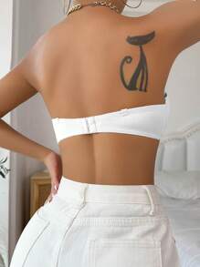 SHEIN Women's White Strapless Padded Bra With Clear Straps Casual Backless Design Medium Stretch Fabric Underwear Top - White - View 2