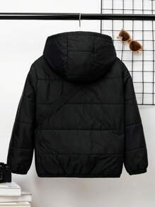 SHEIN Tween Boy 1 cái Chữ Vá Chi Tiết Dây Kéo Có Mũ Trùm Áo Đệm Có Túi - màu đen - Xem 2