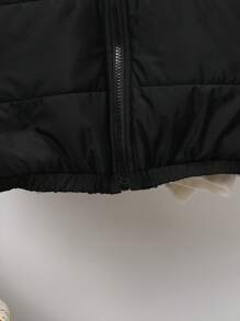 SHEIN Tween Boy 1 cái Chữ Vá Chi Tiết Dây Kéo Có Mũ Trùm Áo Đệm Có Túi - màu đen - Xem 6