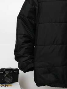 SHEIN Tween Boy 1 cái Chữ Vá Chi Tiết Dây Kéo Có Mũ Trùm Áo Đệm Có Túi - màu đen - Xem 7