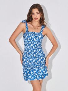 Whitebread Floral Print Tie Shoulder Cami Dress - Blue - View 4
