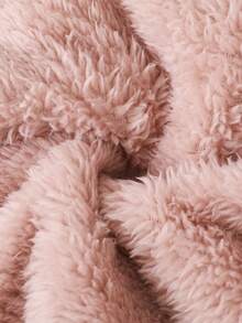 SHEIN 女大童標語圖案毛茸邊連帽加絨內裏外套 - 黑色 - 查看 3