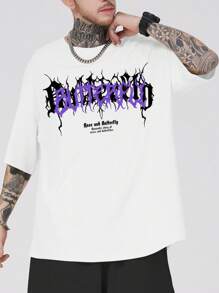 ROMWE MEN Goth Men Slogan & Butterfly Graphic Tee, School - White - View 2