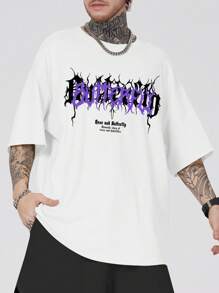 ROMWE MEN Goth Men Slogan & Butterfly Graphic Tee, School - White - View 6