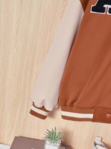SHEIN 女大童字母貼布條紋飾邊落肩袖學院風夾克不帶T恤 - 棕色 - 查看 3