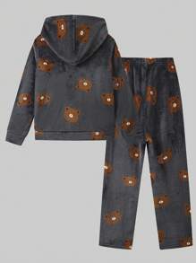 SHEIN Cậu bé Tween In Gấu Túi kangaroo áo có mũ Flannel Bộ PJ - Nhiều màu - Xem 3