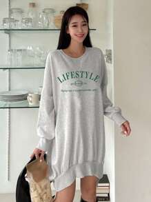 DAZY Slogan Graphic Drop Shoulder Sweatshirt Dress,Fall Clothes