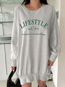 DAZY Slogan Graphic Drop Shoulder Sweatshirt Dress,Fall Clothes