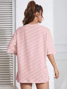 INAWLY Sun & Slogan Graphic Drop Shoulder Tee BE THE LIGHT MATTHEW 5:14 Graphic Tees Women Tops - Baby Pink - View 2