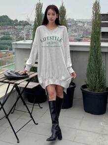 DAZY Slogan Graphic Drop Shoulder Sweatshirt Dress,Fall Clothes