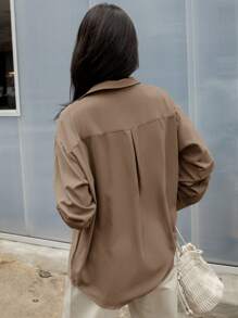 DAZY Solid Button Front Drop Shoulder Shirt,Fall Women Clothes Long Sleeve Top