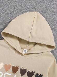 SHEIN Tween Girl Heart & Letter Graphic Hooded Sweatshirt - Apricot - View 5