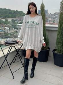 DAZY Slogan Graphic Drop Shoulder Sweatshirt Dress,Fall Clothes