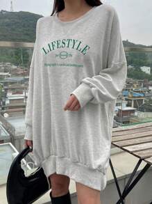 DAZY Slogan Graphic Drop Shoulder Sweatshirt Dress,Fall Clothes