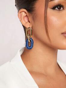 SHEIN SXY 1 đôi bông tai thời trang đơn giản - Màu xanh lam - Xem 2