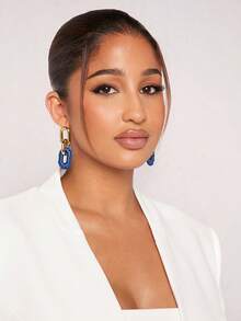 SHEIN SXY 1 đôi bông tai thời trang đơn giản - Màu xanh lam - Xem 3