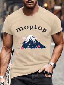 Men Mountain & Letter Graphic Tee - Apricot - View 1