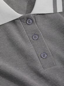 DAZY 拼接領字母刺繡POLO領T恤 - 灰色 - 查看 8