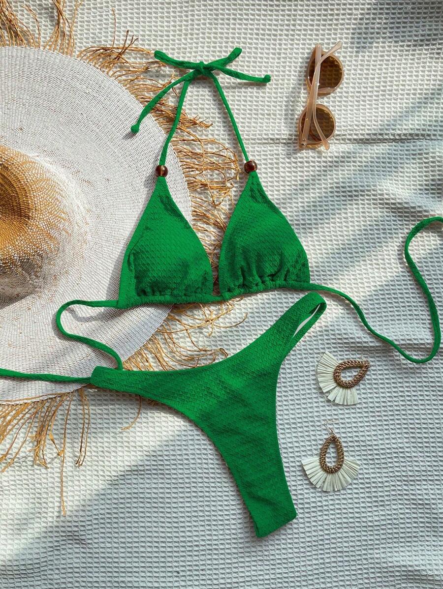 SHEIN Swim Bañador bikini triángulo halter - Verde - Ver 1