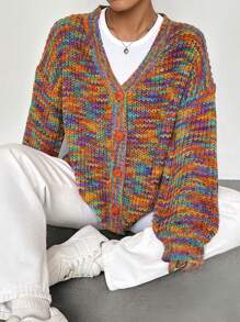 SHEIN Qutie Space Dye Drop Shoulder Cardigan - Multicolor - View 6