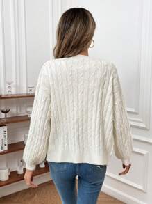 SHEIN Frenchy Cable Knit Drop Shoulder Cardigan - White - View 2