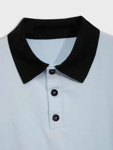 RueChic Men Contrast Trim Polo Shirt - Blue - View 3