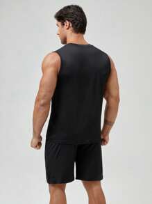 Men Letter Graphic Lounge Set - Black - View 2