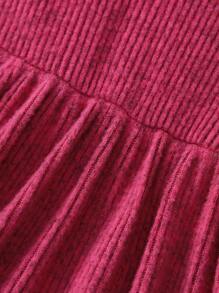 SHEIN Tween Girl College Style Faux Pearl Decor Round Neck Lantern Sleeve Knitted Midi Dress - Hot Pink - View 6