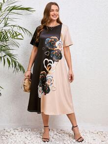 EMERY ROSE 大碼印花撞色連衣裙 - 彩色 - 查看 3