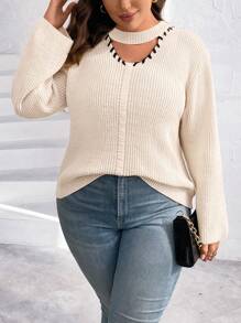 EMERY ROSE 大碼鎖脖領口落肩袖套頭毛衣