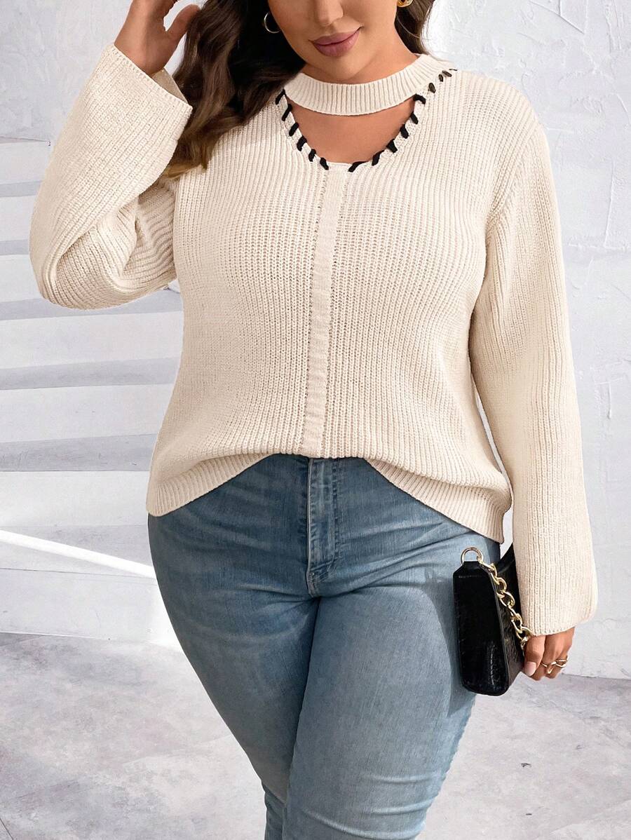 EMERY ROSE 大碼鎖脖領口落肩袖套頭毛衣