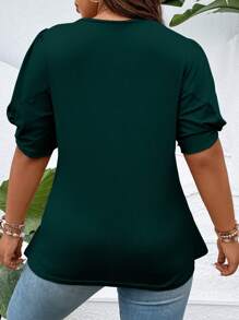 SHEIN Clasi Áo thun cổ tròn tay ngắn dệt kim mềm mại cỡ lớn, thích hợp cho hoạt động ngoài trời và đi làm - Màu xanh lá cây đậm - Xem 2