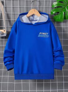 SHEIN Tween Boy Car & Letter Graphic Hoodie Chic Outfits For Autumn/Winter - Royal Blue - View 2