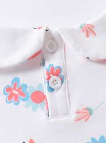 Girls Floral Print Peter Pan Collar Flounce Sleeve Tee