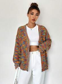 SHEIN Qutie Space Dye Drop Shoulder Cardigan - Multicolor - View 4