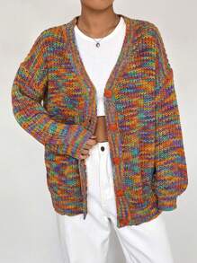 SHEIN Qutie Space Dye Drop Shoulder Cardigan - Multicolor - View 5