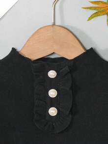 Young Girl Frill Trim Tee - Black - View 6