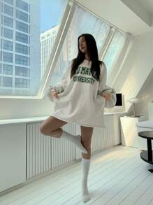 DAZY Letter Graphic Drop Shoulder Sweatshirt,Long Sleeve Tops,Fall Clothes - Grey - View 9