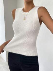 SHEIN Unity Chất rắn Đồ đan Ribbed Áo ba lỗ - trắng - Xem 5