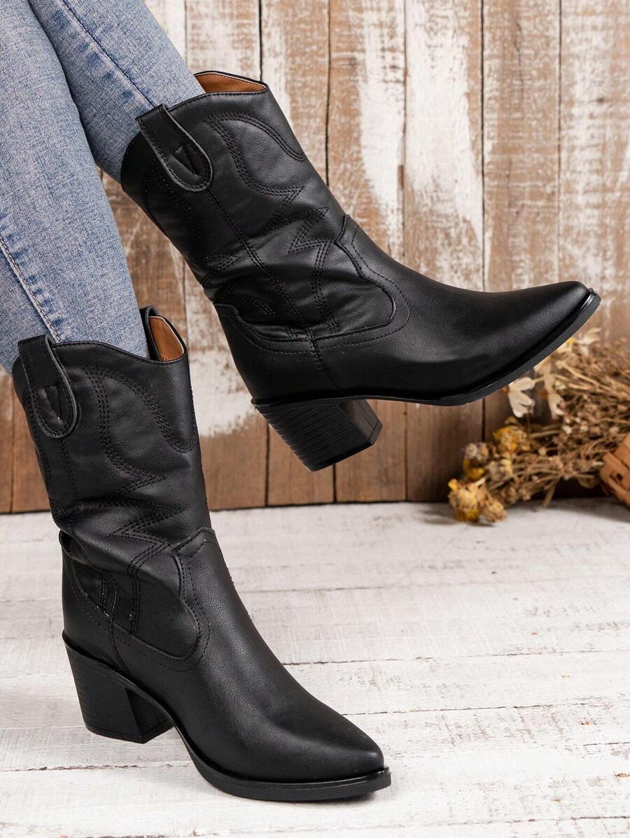 女式秋冬戶外優雅西部風格靴子，女性牛仔靴